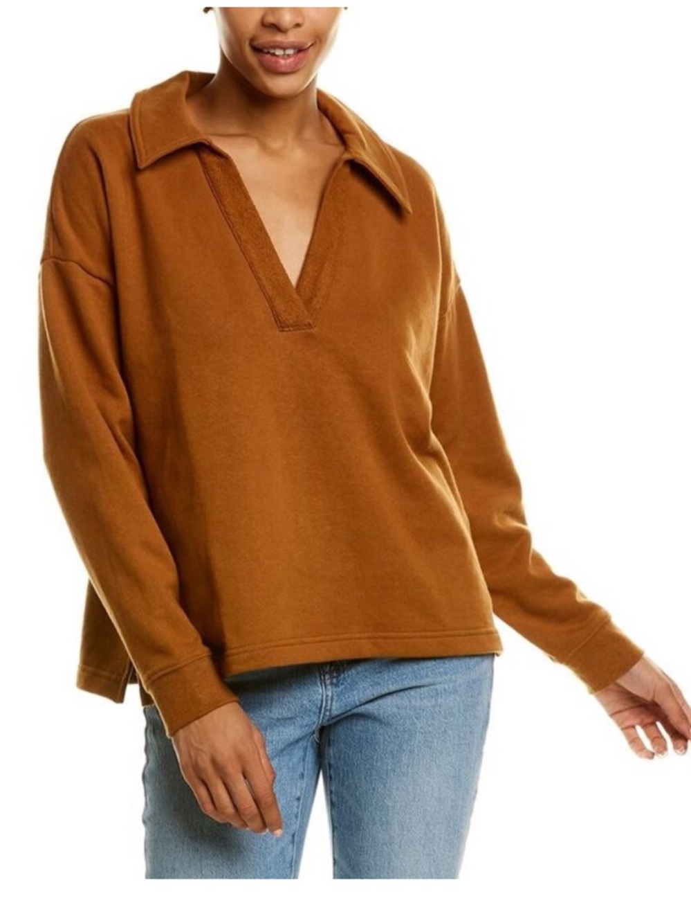 Anthropologie Madewell Cotton Hemp Polo V-Neck Collared Pullover Sweatshirt